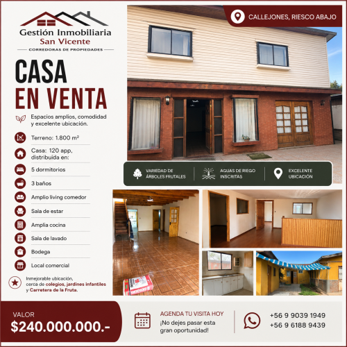 Casa en Venta Callejones Riesco Abajo