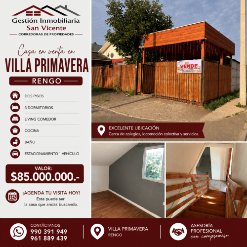 Venta en Casa Villa Primavera Rengo